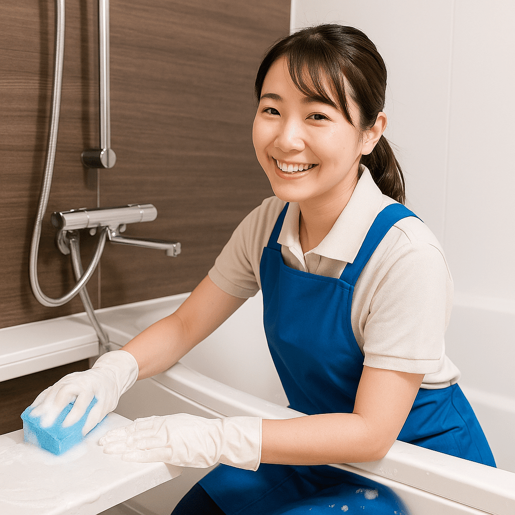 ハウスクリーニング　バスのクリーニング中