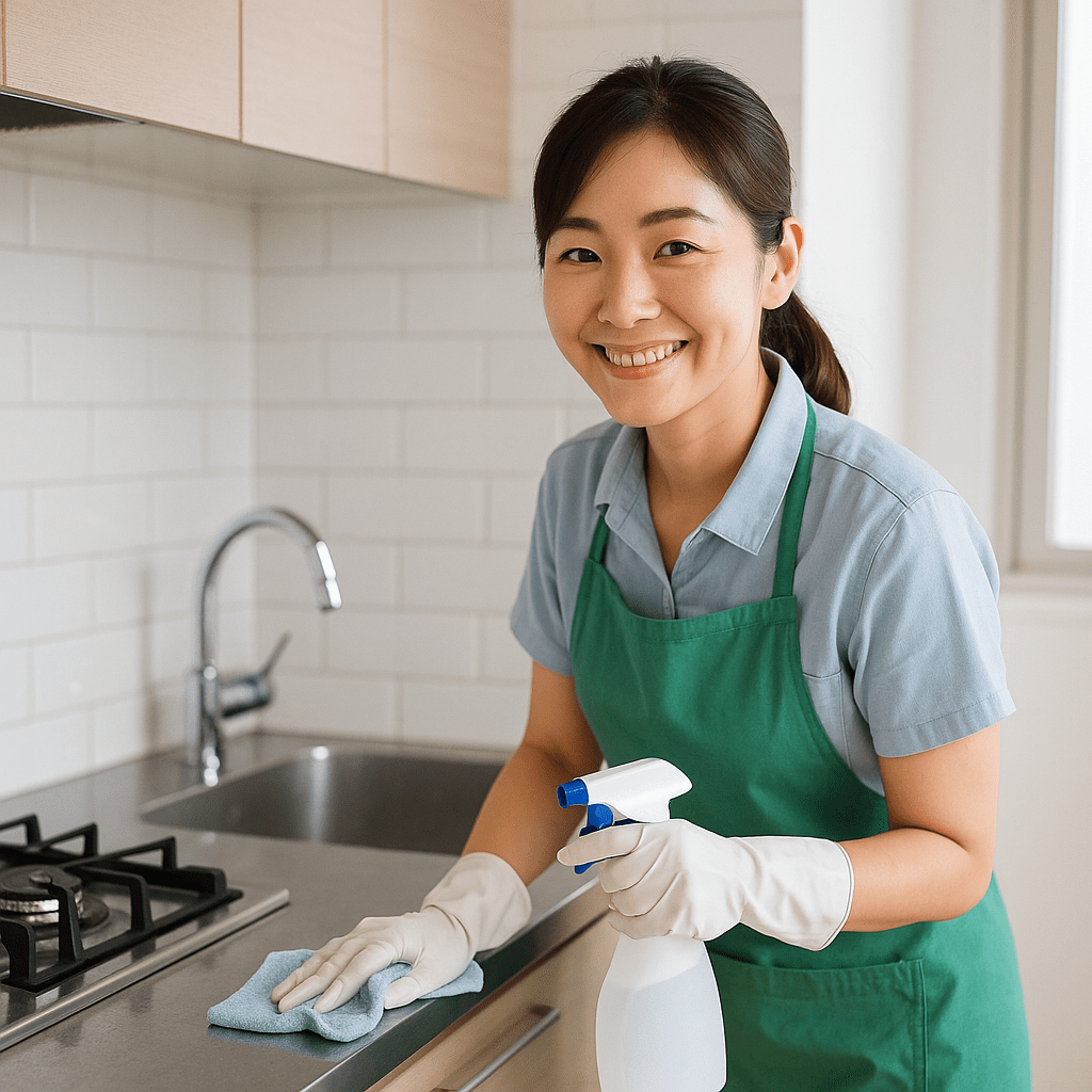 ハウスクリーニング　キッチンのクリーニング中