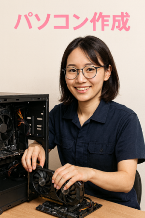 自作パソコンの組み立てる女性スタッフ
