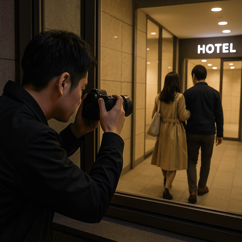 浮気・不倫調査 女性探偵バージョン・夜のホテル街を歩く不倫カップル