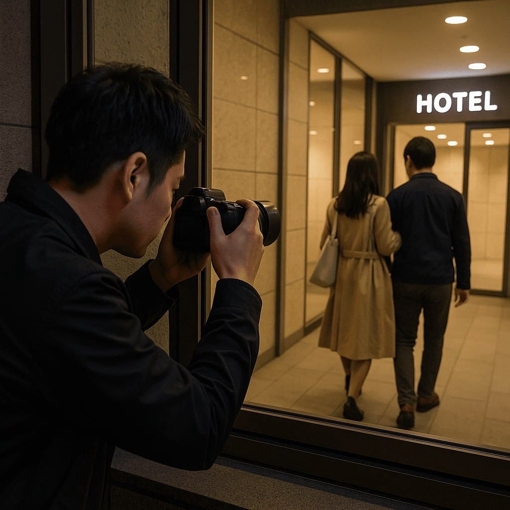 浮気・不倫調査 女性探偵バージョン・夜のホテル街を歩く不倫カップル