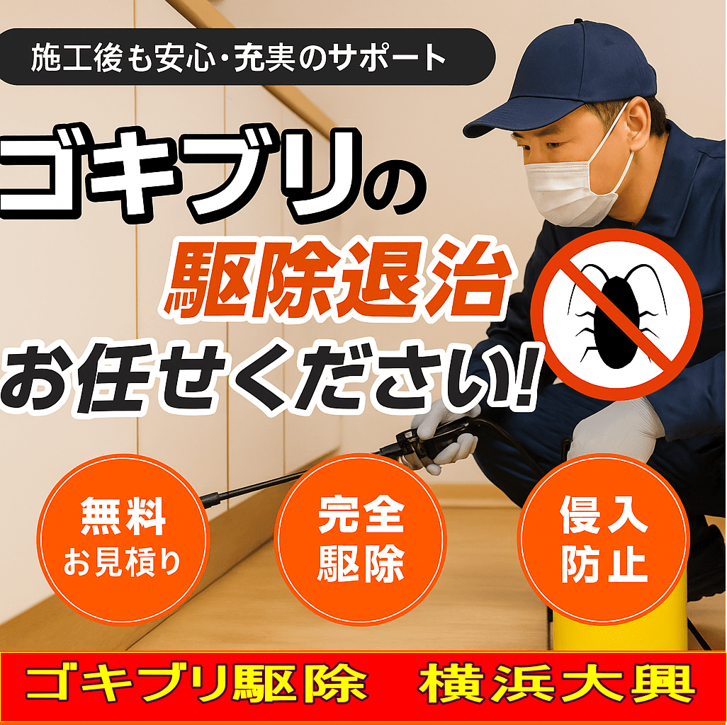 ゴキブリ駆除作業、マスクをしたスタッフ