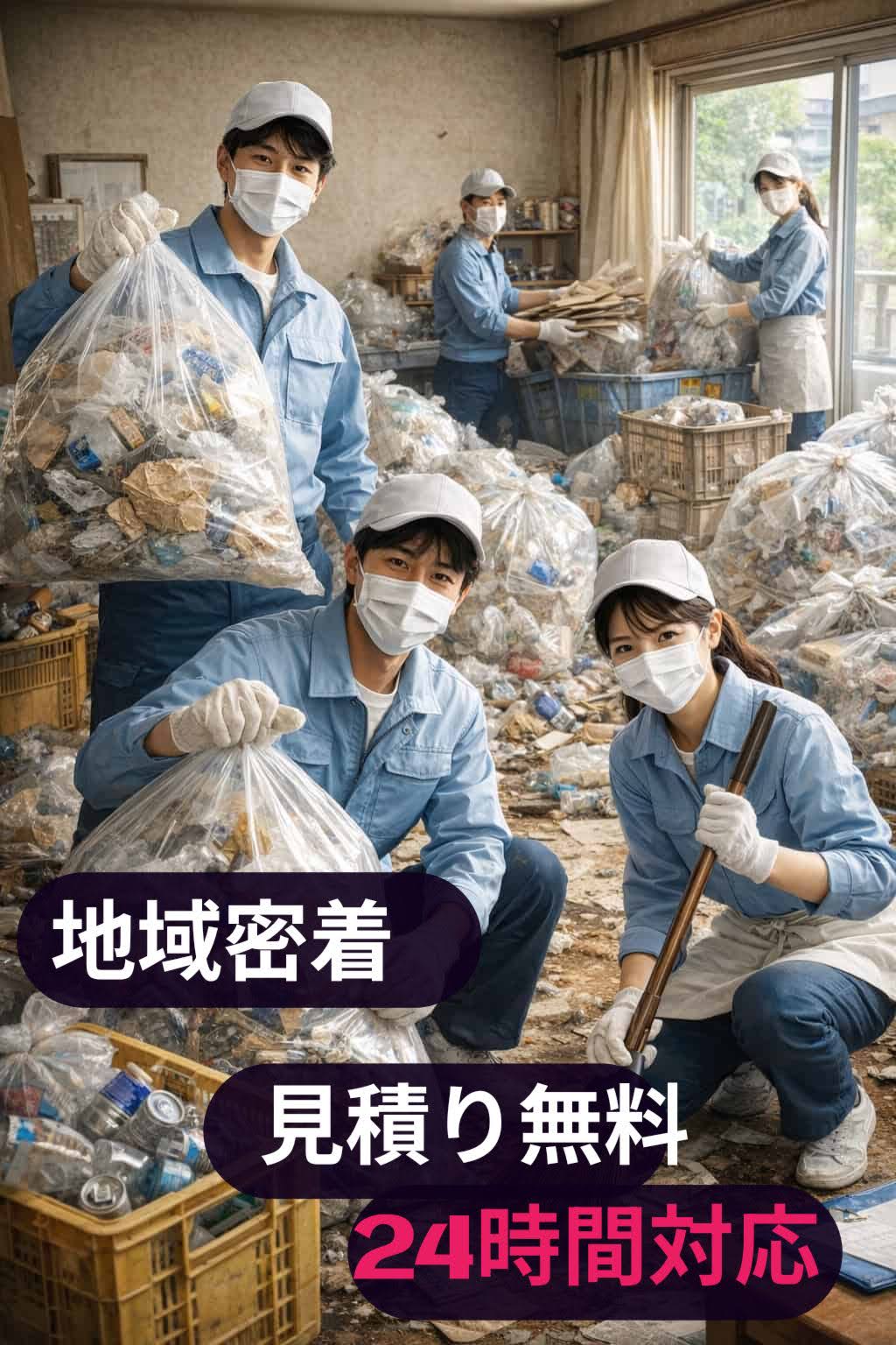 横浜で男女スタッフ数名が連携してゴミ屋敷清掃を行う地域密着型・24時間対応の清掃サービス