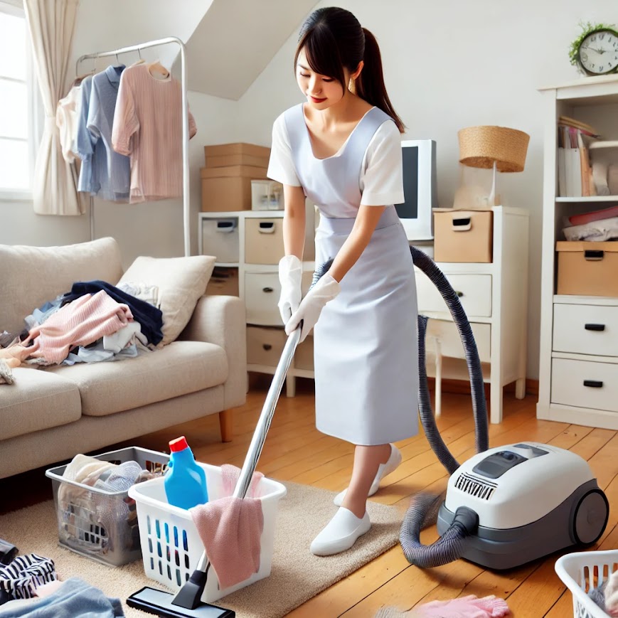ゴミ箱にゴミを入れるスタッフ