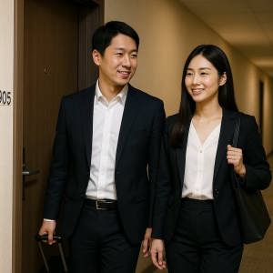 浮気・不倫調査 女性探偵バージョン・夜のホテル街を歩く不倫カップル